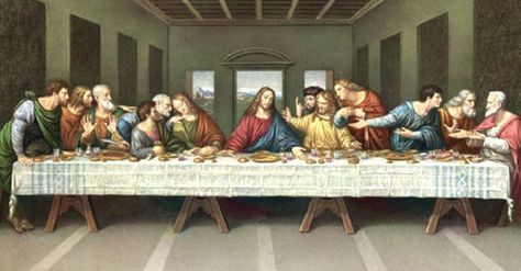 This painting, 'The Last Supper' is consider top two famous paintings of Leonardo Da Vinci with Mona Lisa. It looks like Da Vinci put lots of focus Jesus Christ who is sitting in the middle, other than that other 12 disciples made their own small group from the big group. There are various facial expression and descriptions in detail from 12 disciples of Jesus Christ. Old Famous Paintings, Catholic Wall Art, The Last Supper, Powerful Images, Last Supper, Christian Art, World Famous, Silver Frame, Hanging Art