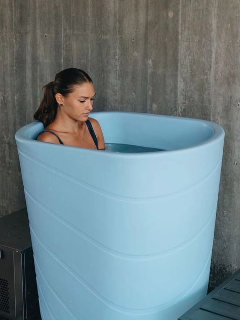 7 Ice Bath Tubs To Cold Plunge At Home  - The Good Trade Ice Tub Bath, Diy Ice Bath Ideas, At Home Cold Plunge, At Home Ice Bath, Diy Ice Bath Tub, Diy Cold Plunge Tub, Home Cold Plunge, Plunge Bath, Spa Lighting