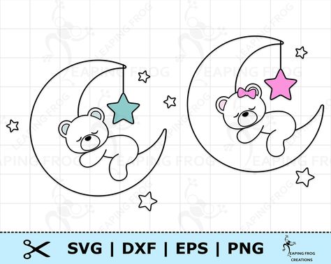 Teddy Bear Sleeping, Teddy Bear Svg, Bear Sleeping, Stencil Outline, Moon Svg, Cricut Stencils, Sleeping Bear, Diy Bebe, Silhouette Stencil