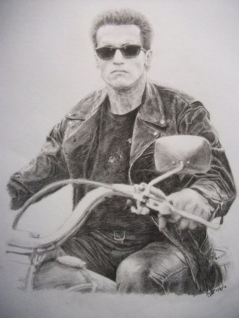 Arnold Schwarzenegger as The Terminator Robocop Drawing, Arnold Schwarzenegger Terminator, Human Body Model, Terminator Movies, Hollywood Art, Conceptual Drawing, Graphite Art, Movie Artwork, Manga Tattoo