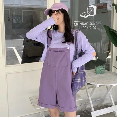 Pink Streetwear, Loose Wide Leg Pants, Monthly Favorites, Overalls Shorts, Strap Pants, Denim Overalls Shorts, Style Jumpsuit, Turning Red, Purple Themes