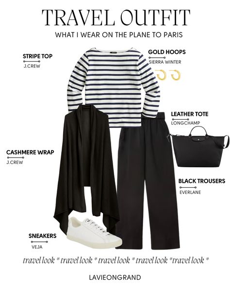 stripes and trousers paris travel outfit