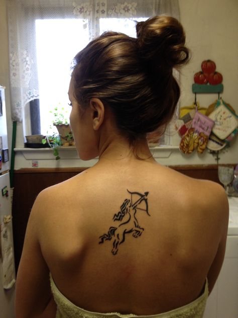 new Sagittarius tattoo. female archer centaur Centaur Tattoo Sagittarius Female, Centaur Tattoo Sagittarius, Centaur Tattoo, Archer Tattoo, Sagittarius Tattoo Designs, Sagittarius Tattoo, Horoscope Tattoos, Sagittarius Women, Zodiac Sign Tattoos