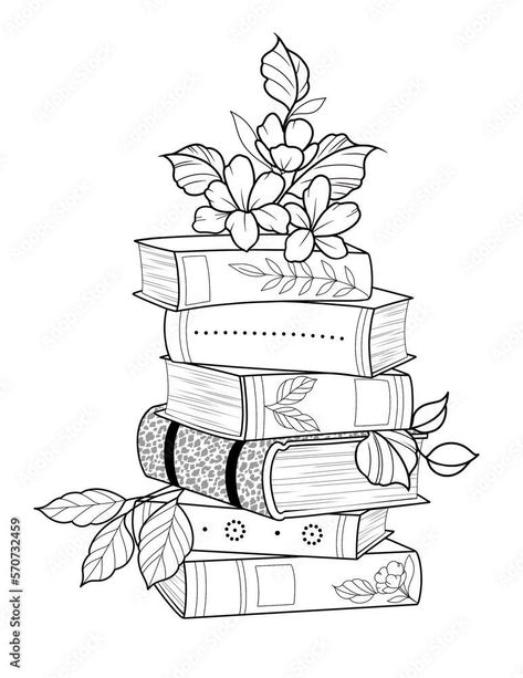 Book Tattoos Ideas, Book And Flowers Drawing, Books And Flowers Drawing, Books Inspired Tattoos, Book Flowers Tattoo, Books With Flowers Tattoo, Books Doodle Art, Books And Flowers Tattoo, Bookmark Tattoo