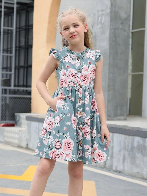 Seafoam Green Dress, Girl Dress Pattern Pdf, British Aesthetic, Aesthetic Floral, Girl Dress Pattern, Smocked Dresses, Outfits Dresses, Flower Print Dress, Seafoam Green