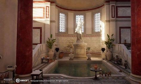 Roman Bathroom, Ancient Roman Houses, Roman Bath House, Ac Origins, Ancient Roman Architecture, Roman House, Roman Villa, Architecture Bathroom, Empire Romain