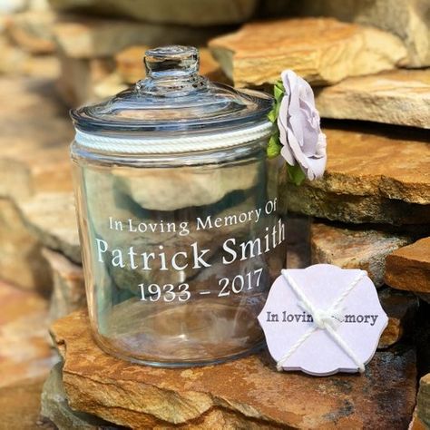 5 Funeral Guest Book Inspiration Ideas - The Gardens Guest Signing Table, Glass Jar Centerpieces, Share A Memory, Memory Jars, Remembering Dad, Memorial Decals, In Loving Memory Quotes, Guest Book Ideas, Service Ideas