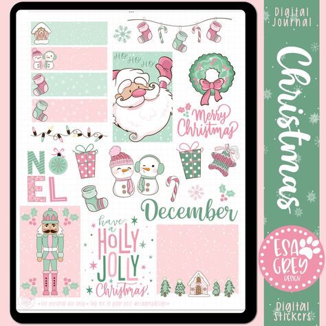 Cute Christmas Sticker Art December Planner Stickers, December Stickers, December Planner, Digital Planning Stickers, Christmas Planner Stickers, Planer Sticker, Space Text, Stickers Scrapbook, Goodnotes Stickers