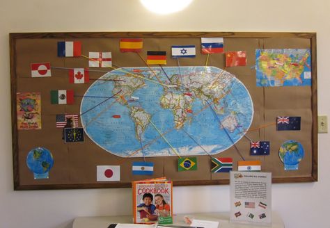 reading around the world bulletin board - Google Search Map Bulletin Board Ideas, Bulletin Board Classroom Ideas, Board Classroom Ideas, History Bulletin Board Ideas, Around The World Bulletin Board, Reading Around The World, Missions Bulletin Board, Map Bulletin Board, World Bulletin Board