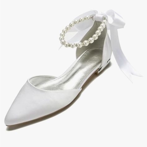 Ivory Satin Pearl flats - wedding shoes, size 39 (8.5) never worn Bridal Party Dress, Shoes For Bride, Ribbon Flats, Trending Flats, Pearls Wedding, Bridal Flats, Wedding Shoes Lace, Wedding Shoes Flats, Wedding Flats