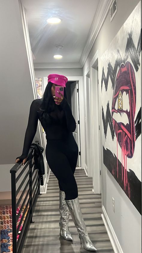 Rb Hat Outfit, Rb Hat Outfit Black Women, Pink Boots Outfit Black Women, Ruslan Baginskiy Hat Outfit, Rb Hat, Pink Hat Outfit, Ruslan Baginskiy Hat, Pink Boots Outfit, Bestie Trip