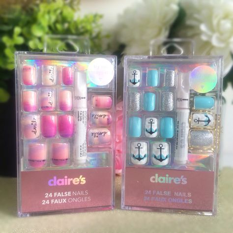 Claire Nails, Claire's Fake Nails, Kids Fake Nails, Claire's Nails, Fake Nails For Kids, Natural Fake Nails, Fake Nails Designs, Short Fake Nails, Unicorn Nails