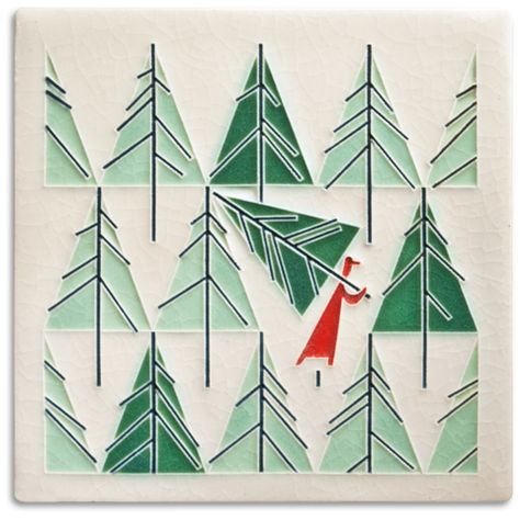 Mid-Century Tile | Motawi Tileworks | Motawi Tileworks Charley Harper Art, Charley Harper, Holiday Icon, Tree Quilt, Handcrafted Art, Lino Print, Tile Art, Decorative Tile, Tree Art