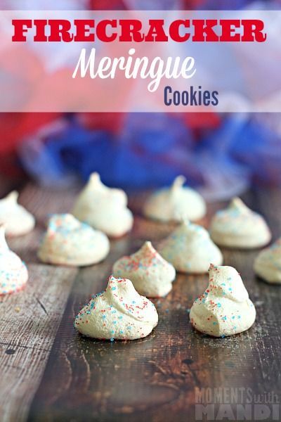 Firecracker Meringue Cookies - a great 4th of July dessert Vanilla Meringue Cookies, Lemon Meringue Cookies, Meringue Cookie Recipe, Cookie Craft, Fourth Of July Food, Light Desserts, Meringue Cookies, Lemon Meringue, Easter Dessert