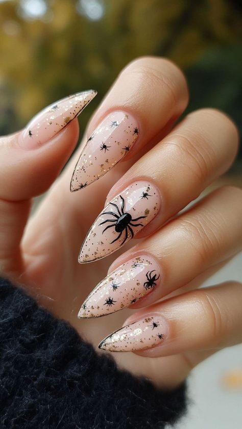 23 Neutral Halloween Nail Ideas for a Stylish Yet Subtle Look | Lookosm Stylish Halloween Nails, Subtle Halloween Nail Designs, Tan Halloween Nails, Halloween Neutral Nails, Halloween Elegant Nails, Halloween Nails Elegant, Mushroom Nails Designs, Halloween Nails Neutral, Spider Nails Art Halloween