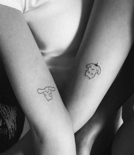 Matching Tattoos Sanrio, Matching Sanrio Tattoos, Sanrio Tattoos, Tattoos Cute, Matching Friend Tattoos, Sharpie Tattoos, Back Of Shoulder Tattoo, Matching Couple Tattoos, Cool Small Tattoos