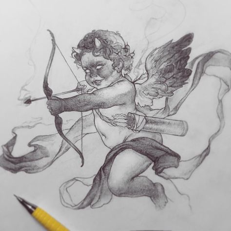 Cupid Illustration, Cupid Drawing, Cupid Art, Cupid Tattoo, Desenho Tattoo, Arte Sketchbook, Arte Inspo, 문신 디자인, Art And Illustration