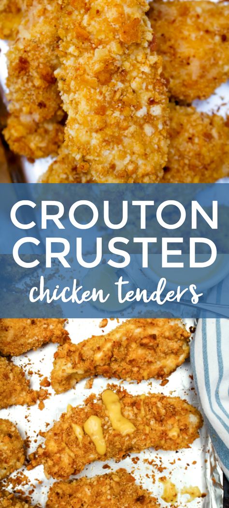 Crouton Crusted Chicken Tenders | The Two Bite Club | #chickentenders #bakedchicken Chicken Wings Recipes, Homemade Chicken Tenders, Wings Recipes, Crusted Chicken Tenders, Restless Chipotle, Air Fryer Chicken Tenders, Baked Chicken Tenders, Favorite Recipes Chicken, French Fried Onions