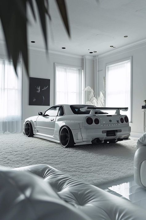 White Luxury Cars, Car Pictures Aesthetic, Aesthetic Car Pictures, Live Wallpaper Phone, Carros Bmw, Nissan R34, Nissan Gtr R34, R34 Skyline, Skyline Gtr R34