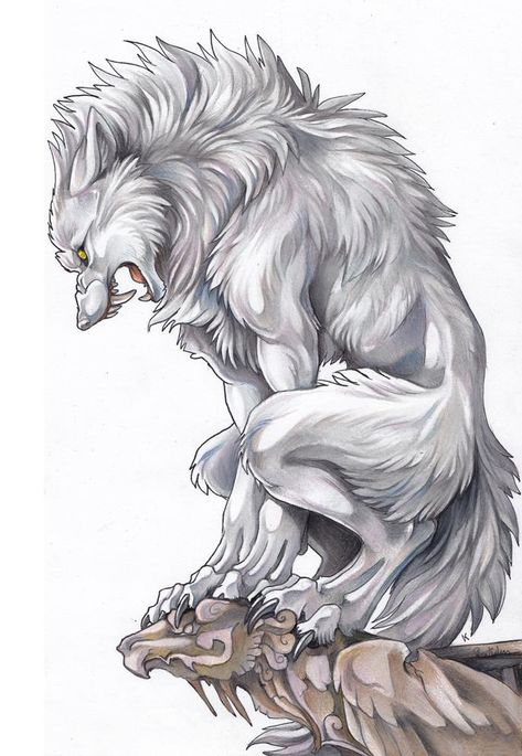 White Werewolf by Exileden on DeviantArt Art Observation, Wolf Squad, Werewolf Legend, Werewolf Tattoo, Werewolf Drawing, Wolf Artwork, Werewolf Art, Vampires And Werewolves, Creatures Of The Night