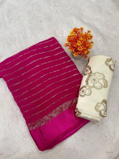 RIE Satin Capsule SINGLES AVAILABLE Catalog ~ Satin Capsule embroidered blouse Pure viscose Georgette with strip pattern with capsule embossed weaving with embroidered worked blouse Worked Blouse, Strip Pattern, Embroidered Blouse, Emboss, Weaving, Satin, Pure Products, Pattern, Quick Saves