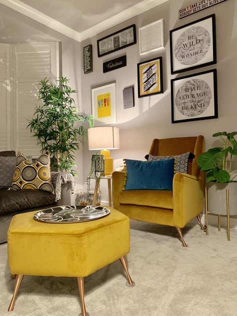 My favourite room in the house, love the warm tones of the mustard furniture @oneillhughes Mustard Furniture Living Room, Grey And Mustard Living Room Ideas, Mustard Furniture, Mustard And Grey Living Room, Mustard Sofa Living Room, Mustard Sofa Living Room Ideas, Mustard Living Rooms, Cosy Living, Yellow Living Room