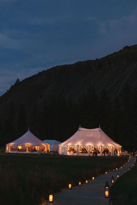 Glowing tents filled with celebration at the Maurin Ranch. Meadow Wedding, Mountain Meadow, Aspen Wedding, Private Estate Wedding, Plus Size Bride, Tent Design, Montana Wedding, Wedding Tent, Ceremony Inspiration