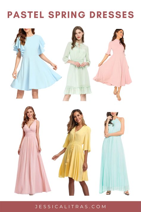 Pastel Dress Outfit, Pastel Spring Dress, Women Spring Dresses, Dresses Pastel, Yellow Dress Casual, Pastel Dresses, Pastel Color Dress, Party Dress Codes, Flowy Skirts