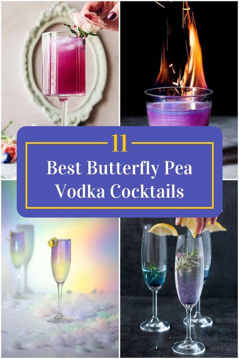 Collage of 4 butterfly pea vodka cocktails. Vodka Recipes Drinks, Butterfly Pea Tea, Lemon Cocktail, Cocktail Names, Butterfly Tea, Vodka Cocktail, Vodka Cocktails Recipes, Colorful Drinks, Vodka Recipes