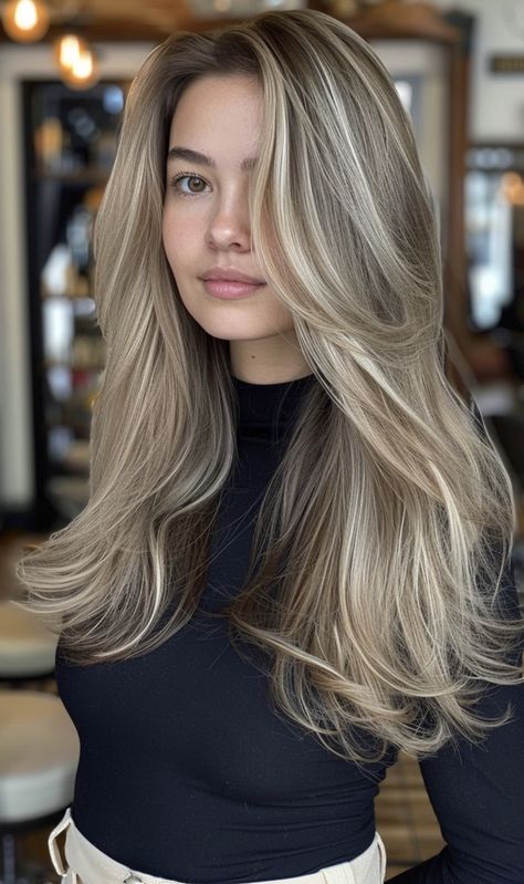 Natural Blonde Balayage Hair, Blonde Hair Color Ideas Brown Roots, Ash Dark Blonde Hair Highlights, Blonde Cool Highlights, Ash Cool Blonde Hair, Process Of Going Blonde From Dark, Salon Blonde Hair, Natural Hair Color Ideas For Blondes, Blonde Balayage Inspiration