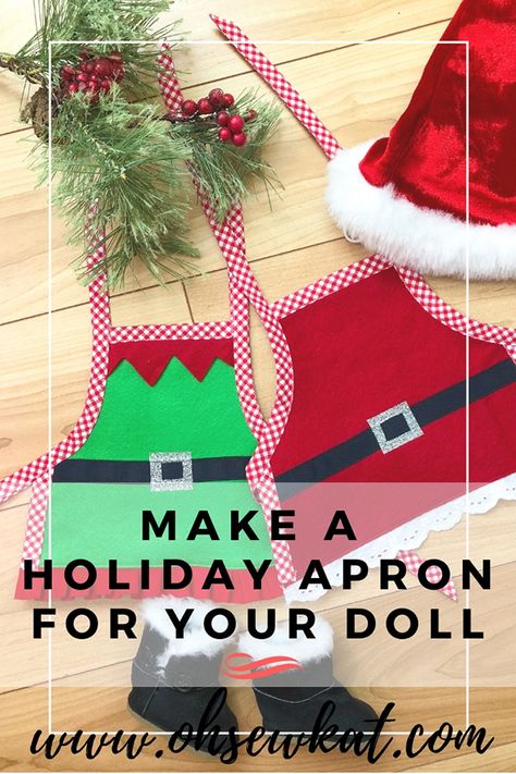 Elf Apron, American Girl Clothes Patterns, Holiday Apron, American Girl Diy, American Girl Doll Diy, American Girl Accessories, American Girl Patterns, American Girl Doll Crafts, American Girl Doll Accessories