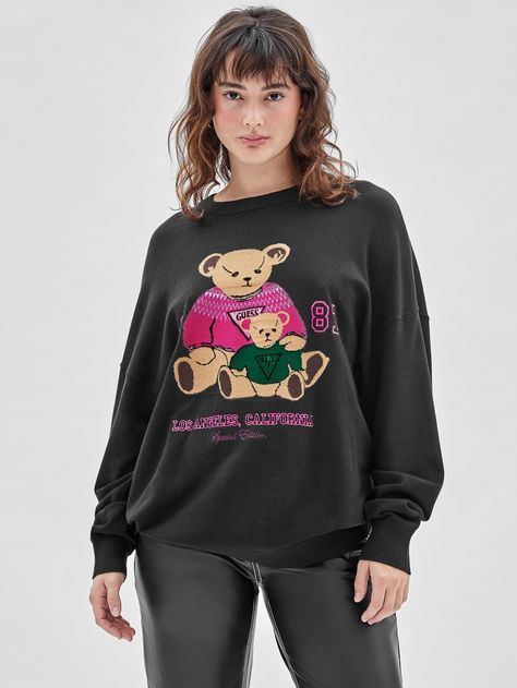 GUESS Originals Bear Sweater | GUESS Bear Sweater, Breast Health, Sweater Design, Crewneck Sweater, Logo Graphic, Lifestyle Brand, Radios, Lifestyle Brands, Black Sweaters