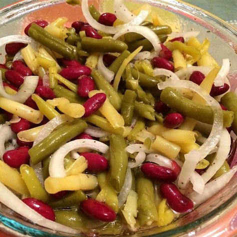 Three Bean Salad Recipe | Allrecipes Canned Green Bean Recipes, Three Bean Salad Recipe, Canned Green Beans, 3 Bean Salad, Bean Salad Recipe, Three Bean Salad, Green Bean Salads, Bean Salad Recipes, Salad Ideas