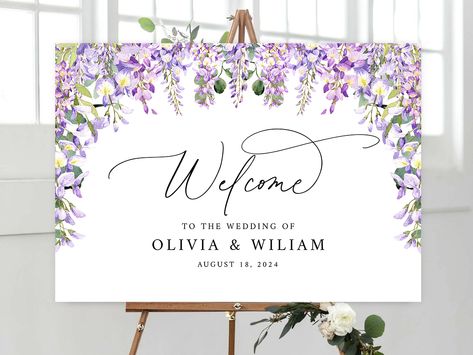 Wisteria Wedding Welcome Sign, Light Purple Wedding Ceremony sign, Dusty Lilac Floral Vine Greenery Wedding Welcome Poster, Wedding Signage Wisteria Wedding Decor, Vine Greenery, Purple Wedding Ceremony, Lavender Ideas, Light Purple Wedding, Wisteria Wedding, Wedding Ceremony Sign, Green Gold Weddings, Spring Wedding Color Palette