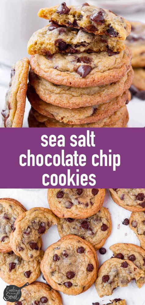 Chocolate Chip Cookie With Sea Salt, Sea Salt Brown Butter Chocolate Chip Cookies, Chocolate Chip Cookies Salt On Top, Chocolate Chip Cookies With Sea Salt On Top, Chocolate Chip Cookies Sea Salt, Chocolate Chip Cookies With Salt On Top, Sea Salt Chocolate Chip Cookies Recipes, Chocolate Chip Sea Salt Cookies, Chocolate Chip Cookies With Sea Salt