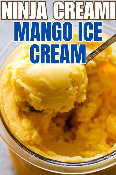 Ninja creami mango ice cream recipe you will love. Very refreshing and easy dessert. Ninja creami mango sorbet if you want to call it this way Ninja Creami Mango Ice Cream, Mango Sorbet Ninja Creami, Mango Ninja Creami Recipe, Dairy Free Mango Ice Cream, Ninja Creamini, Ninja Creami Mango, Ninja Ice Cream Recipes, Creami Ninja Recipe, Creami Recipies