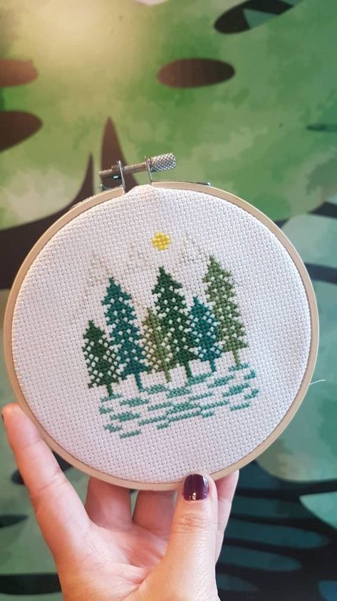 Thread Needle, Wooden Embroidery Hoops, Cross Stitch Tree, Diy Cross, Diy Cross Stitch, Into The Woods, Canadian Rockies, Banff National Park, Beautiful Lakes