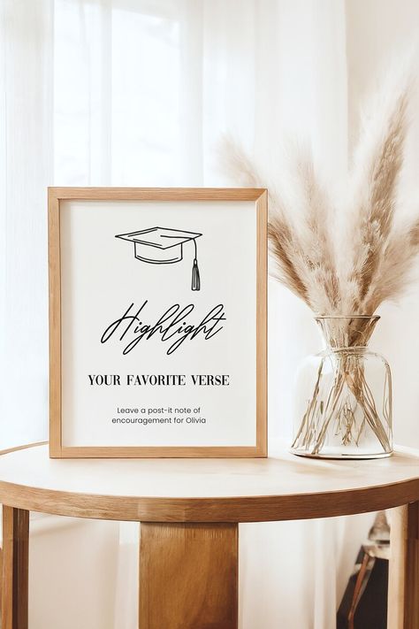 Graduation Bible Guest Book Table Top Sign, Highlight Your Favorite Verse Personalized Sign, Alternative Guest Book for Graduate Printable - Etsy Italy Guest Book Table, Post It Notes, Banners Signs, Guest Book, Graduation Party, Highlights, Encouragement