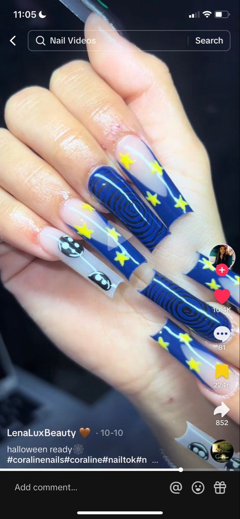 Coraline Valentines, Caroline Nails Art, Coraline Themed Nails, Coraline Nails Acrylic, Coraline Nail Designs, Coraline Nails Art, Caroline Nails, Coraline Painting, Photoshoot Nails