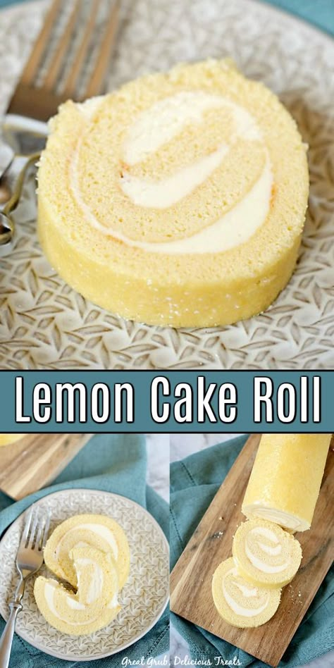 Lemon Cake Roll is a delicious homemade lemon cake rolled up and stuffed with a lemon cream cheese filling. #lemoncakerollrecipe #deliciousdesserts #easydessert #cake #greatgrubdelicioustreats Great Grub, Lemon Roll Cake Recipe, Lemon Roll Cake, Lemon Cake Roll, Lemon Roll, Cream Cheese Lemonade Pie, Lemon Cake Filling, Homemade Lemon Cake, Roll Cake Recipe