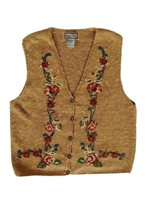 Vintage Gina Peters Women's Sweater Vest Size Medium Tan Floral Print  Button Front Please View Images For Measurements And Condition Before Purchase. Patterned Sweater Vest, Khloe Outfits, Womens Sweater Vest, Fall Szn, Grandma Clothes, Tan Outfit, 70s Clothes, Luanna Perez, Outfit Pieces