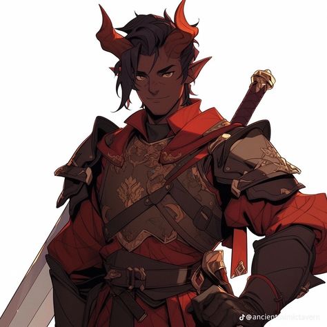 Paladin Dnd Male, Teifling Male Character Art, Tiefling Fighter Male, Tiefling Paladin Male, Male Tiefling Character Design, Tiefling Knight, Red Tiefling Male, Dnd Tiefling Male, Tiefling Fighter