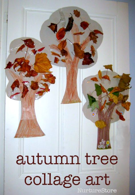 autumn tree collage art preschool :: great nature craft for fall :: fall tree craft Tree Preschool, Autumn Eyfs, Falling Autumn Leaves, Ideas For Autumn, Tree Collage, Preschool Fall, Autumn Craft, Tree Study, Nursery Activities