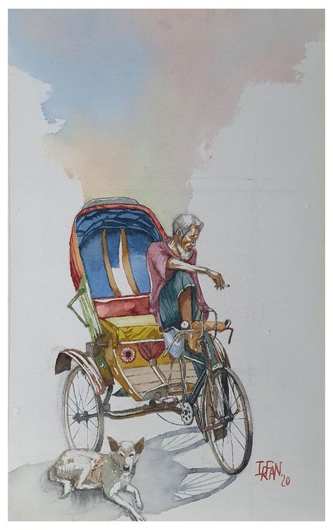 Rickshaw Painting On Canvas, Rickshaw Sketch, Bangladeshi Rickshaw Art, Rickshaw Drawing, Rikshaw Art Bangladesh, Rikshaw Paint, Kolkata Painting, Ladybird Drawing, Rickshaw Painting