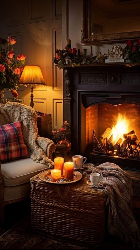 Winter Cozy Home, English Cottage Interiors, Antique Living Room, Home Corner, Fall Cottage, English Cottage Decor, Cosy Room, Cozy Home Decor, Bedroom Decorating Ideas