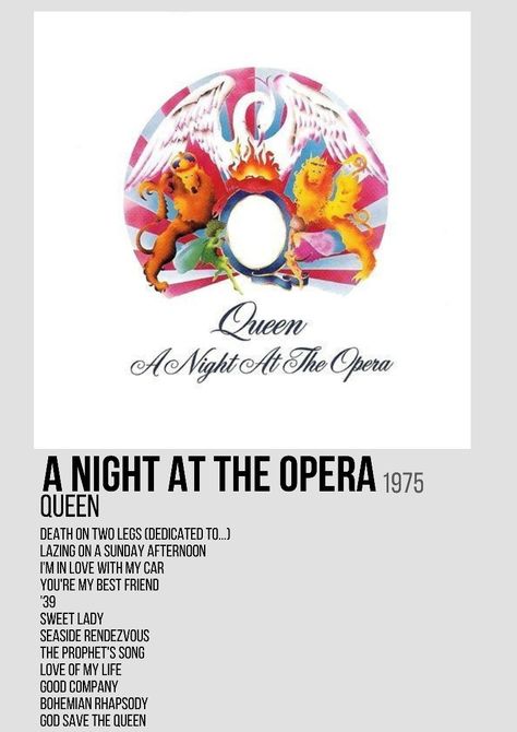 a night at the opera-1975 Queen Night At The Opera, Night At The Opera, Album Posters, Queen Poster, A Night At The Opera, Queen Freddie Mercury, Sweet Lady, Song List, Save The Queen