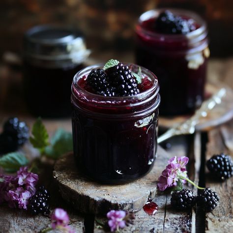 🍇 Homemade Blackberry Jam: A Fruity Sweetness for Your Breakfasts! 🥄🍯 Ingredients: - 1 kg of fresh (or frozen) blackberries - 750 g of granulated sugar - The juice of 1 lemon - 1 sachet of pectin (optional, for a firmer consistency) - 1 teaspoon of butter (to reduce the foam) Preparation: 1. **Prepare the blackberries**: Rinse the blackberries thoroughly under cold water and drain them well. Remove any stems or leaves. 2. **Cooking the blackberries**: In a large saucepan, add the blackberrie... Blackberries Aesthetic, Blackberry Juice, Blackberry Honey, Homemade Blackberry Jam, Blackberry Leaves, How To Freeze Blackberries, Fruity Design, Blackberry Jam, Bramble