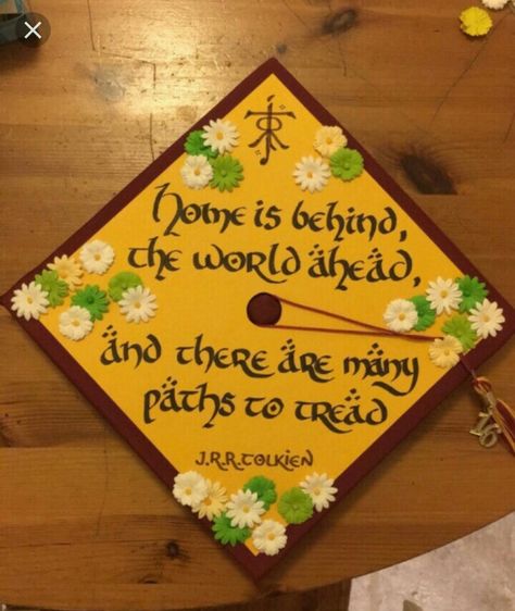 Education Graduation Cap, Rings Graduation, Graduation Cap Decoration Diy, College Graduation Cap Decoration, Grad Cap Designs, Diy Graduation Cap, Graduation Cap Designs, J R R Tolkien, Graduation Hat