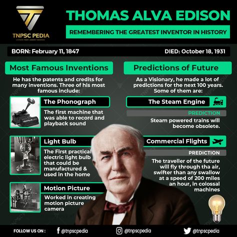 Thomas Alva Edison Thomas Edison Project, Thomas Edison Inventions, Biography Poster, Chaitra Reddy, Stem Projects Elementary, Edison Inventions, February Themes, Homeschool Coop, Gk Facts