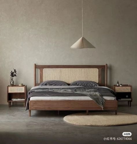 Idea Bilik Tidur, Reka Bentuk Bilik Tidur, Low Profile Bed Frame, Retro Bed, Solid Bed, Rattan Bed, Solid Wood Bed, Wooden Bed Frames, Wood Bed